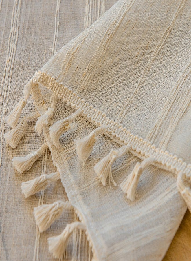 Deeprove Boho Textured Valance, Neutral Bohemian Farmhouse Chic Kitchen Closet Textured Burlap with Tassels, Bathroom Window Treatment Small Linen Stripe Curtain Wall Decor, 1 Panel 59" W x 18" L - Image 3