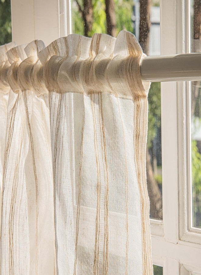Deeprove Boho Textured Valance, Neutral Bohemian Farmhouse Chic Kitchen Closet Textured Burlap with Tassels, Bathroom Window Treatment Small Linen Stripe Curtain Wall Decor, 1 Panel 59" W x 18" L - Image 5