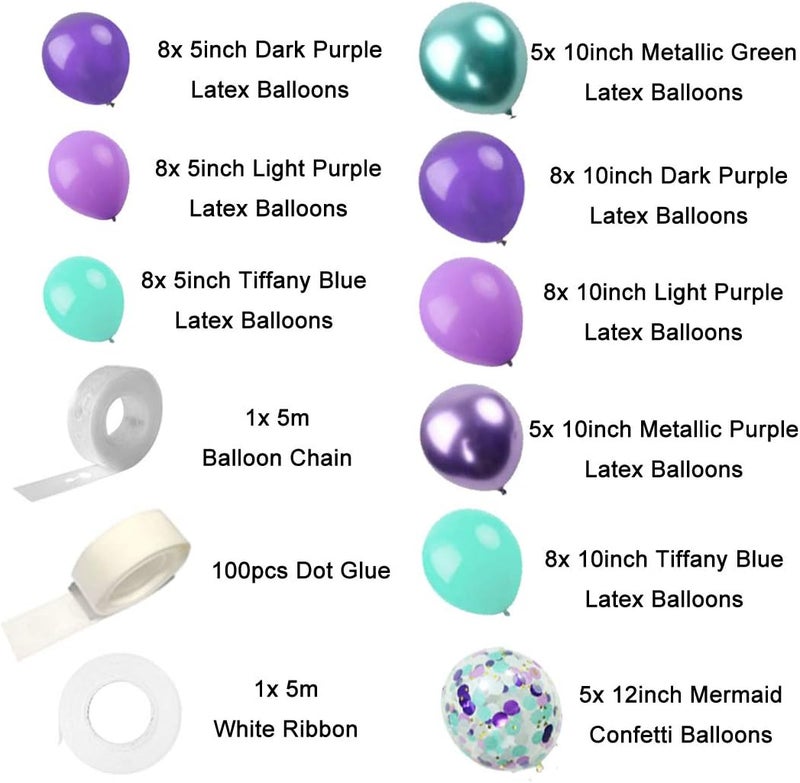 Finypa Mermaid Party Decorations for Girls Mermaid Party Supplies Mermaid Banner Mermaid Foil Balloons Latex Garland & Arch Kit Paper Tassel Cake Toppers Under The Sea Blue & Purple Nautical Decor - Image 3