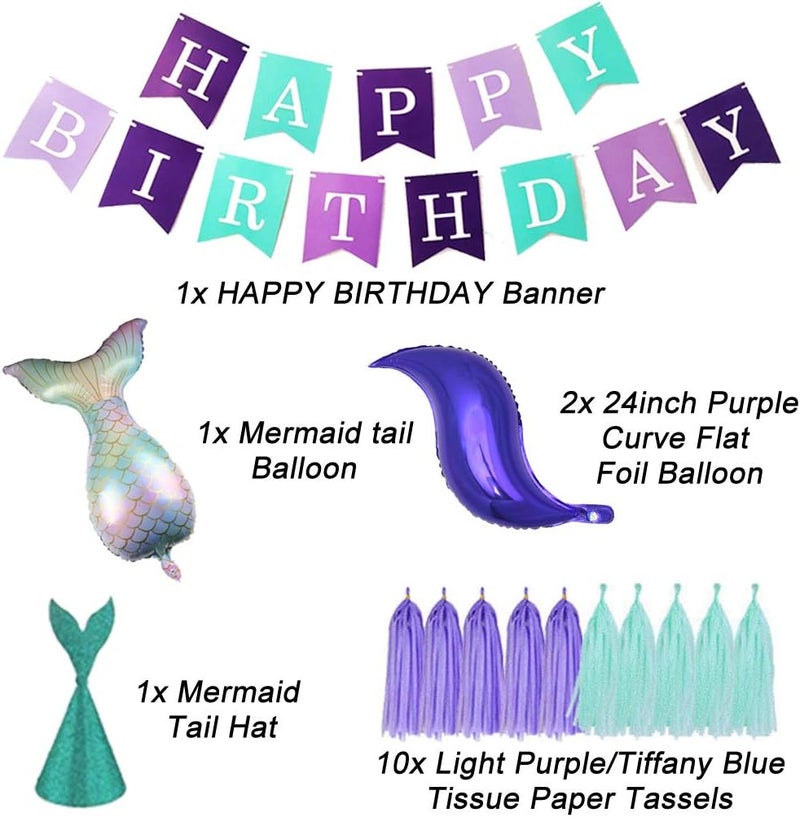 Finypa Mermaid Party Decorations for Girls Mermaid Party Supplies Mermaid Banner Mermaid Foil Balloons Latex Garland & Arch Kit Paper Tassel Cake Toppers Under The Sea Blue & Purple Nautical Decor - Image 4