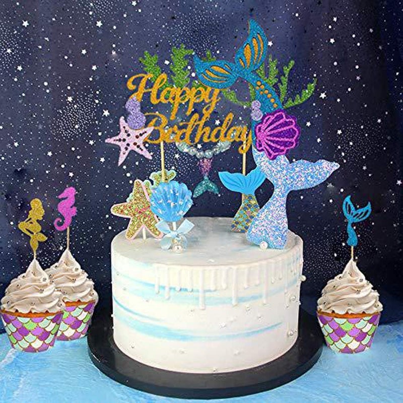 Finypa Mermaid Party Decorations for Girls Mermaid Party Supplies Mermaid Banner Mermaid Foil Balloons Latex Garland & Arch Kit Paper Tassel Cake Toppers Under The Sea Blue & Purple Nautical Decor - Image 5