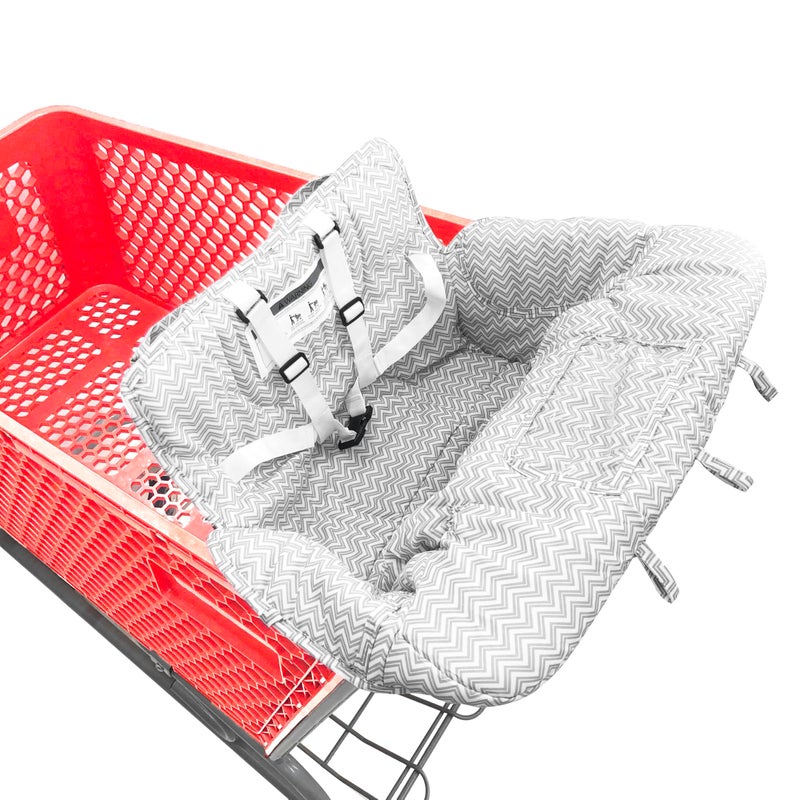HIVVI Portable 2-in-1 Grocery Cart Seat Cover and Baby Highchair Cover (Gray Chevron) - Image 1