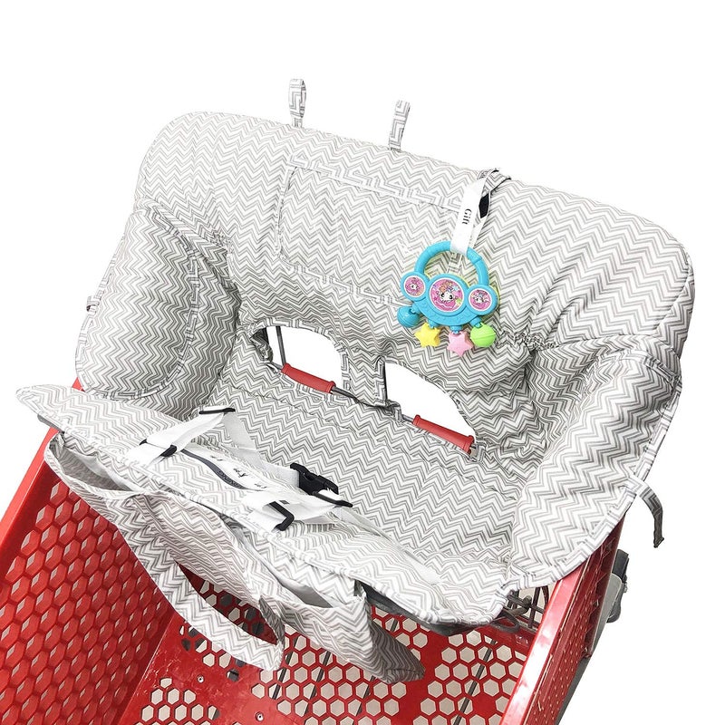 HIVVI Portable 2-in-1 Grocery Cart Seat Cover and Baby Highchair Cover (Gray Chevron) - Image 2
