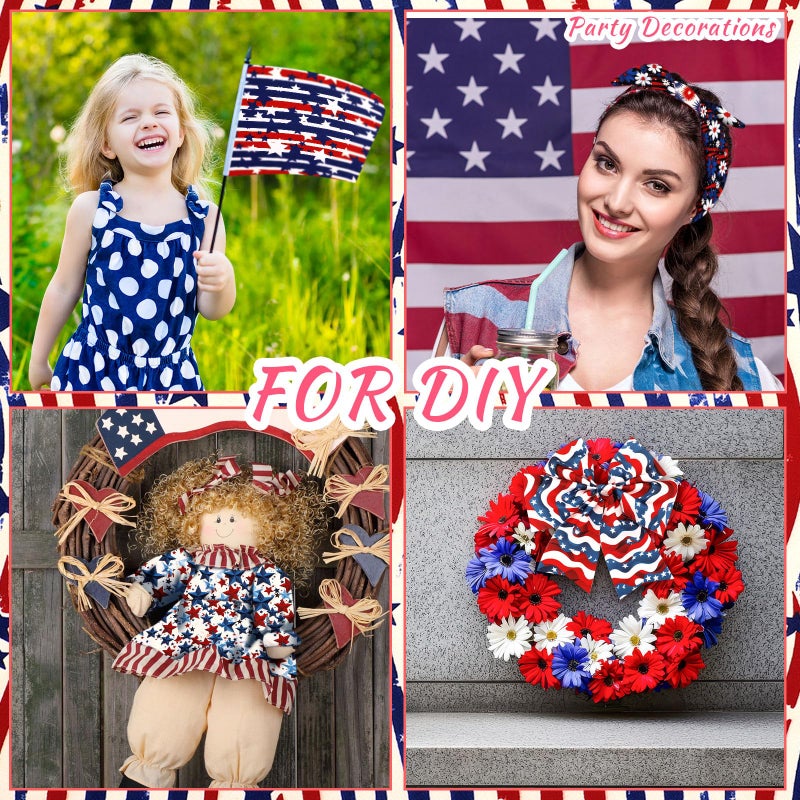 Mindsoft 10 Pcs 20''x 20'' Patriotic Quilting Fabric Square Bundle Red White Blue Precuts Quilted Fabric Strips 4th of July Star Printed Patchwork Supply for Memorial Day Handmade DIY Sewing Craft - Image 4