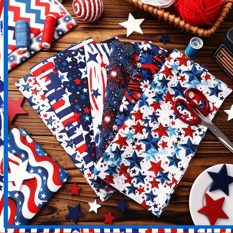 Mindsoft 10 Pcs 20''x 20'' Patriotic Quilting Fabric Square Bundle Red White Blue Precuts Quilted Fabric Strips 4th of July Star Printed Patchwork Supply for Memorial Day Handmade DIY Sewing Craft - Image 5