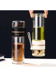Hihonor Tea Infuser Bottle,Coffee Mug & Water Bottle with Tea Separation,Clear Double Wall Glass Water Bottle,Portable Travel Water Separation Tea Bottle Mug Cup with Tea Infuser for Women Men (Black 520ml)  - Image 3