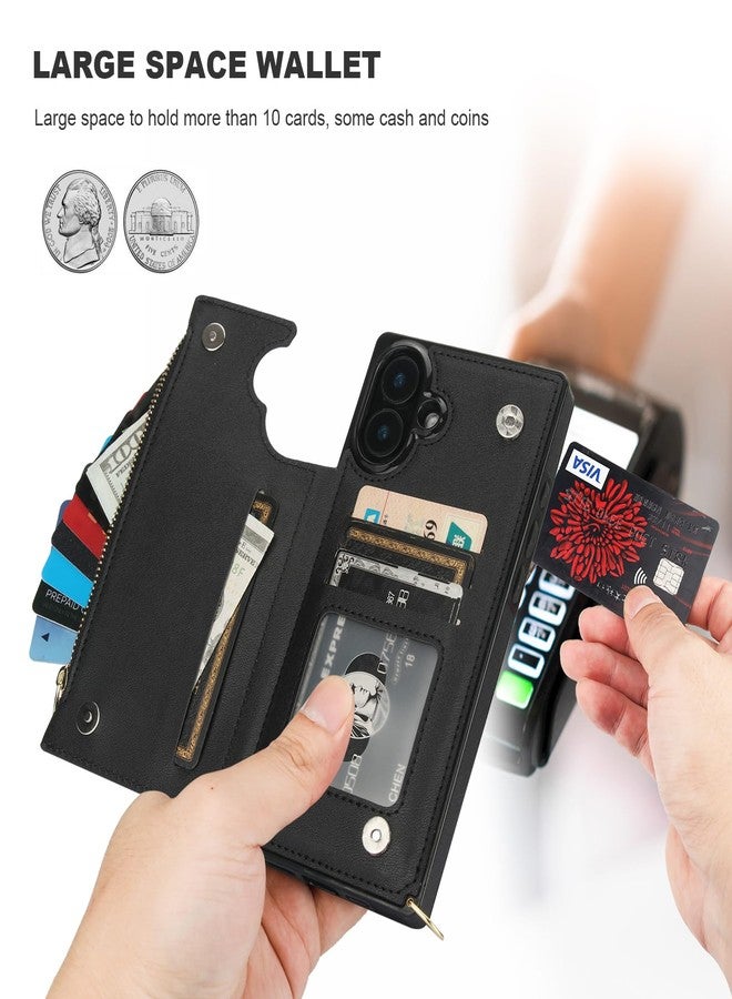 Bocasal Crossbody Wallet Case for iPhone 16 Plus with RFID Blocking Card Slot Holder, Magnetic Flip Folio Purse Case, PU Leather Zipper Handbag with Detachable Lanyard Strap 6.7 Inch 5G (Black) - Image 3