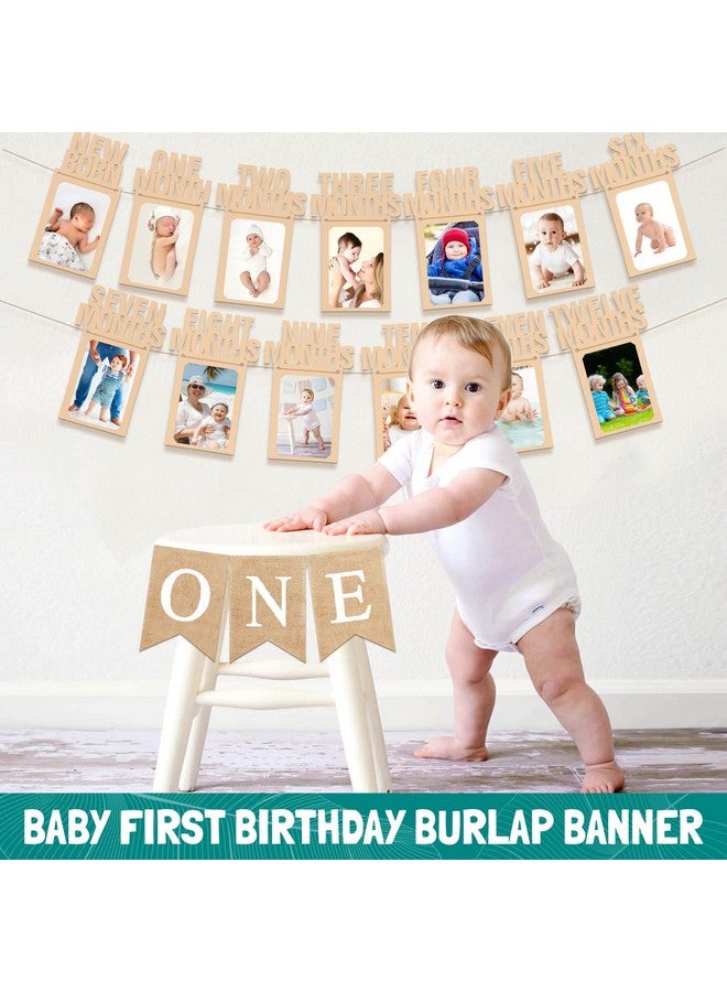 Tudomro One High Chair First Birthday Burlap Banner One Banner and 1st Birthday Photo Banner for Boy Girl Newborn 12 Month One Year Old Birthday Decorations Monthly Milestones Garland Photo Prop Supplies - Image 4