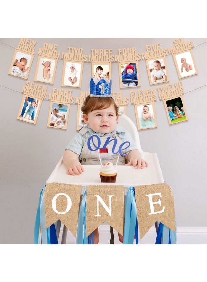 Tudomro One High Chair First Birthday Burlap Banner One Banner and 1st Birthday Photo Banner for Boy Girl Newborn 12 Month One Year Old Birthday Decorations Monthly Milestones Garland Photo Prop Supplies - Image 5