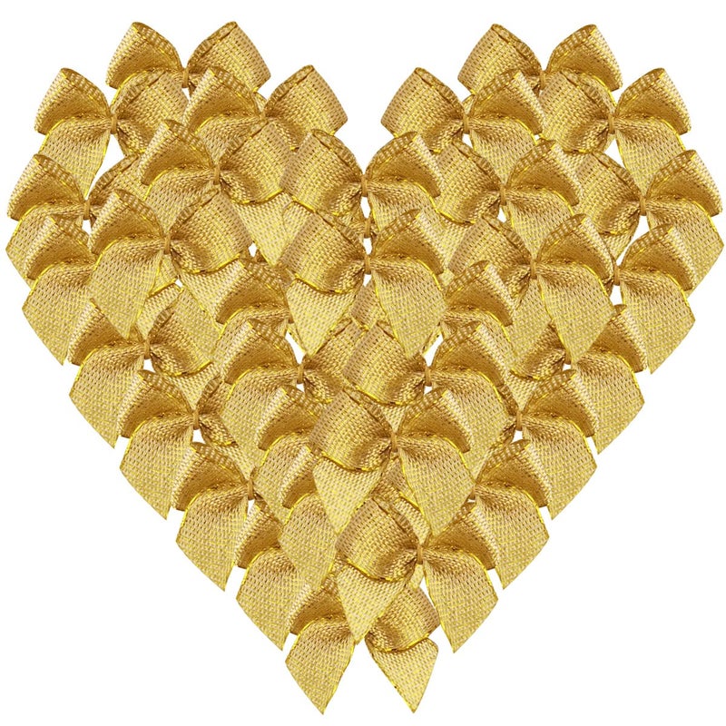 Micomon 50pcs 12Inch Mini Gold Bows for Crafts Metallic Ribbon Bows Appliques for Christmas Ornament Embellishment DecorationGold