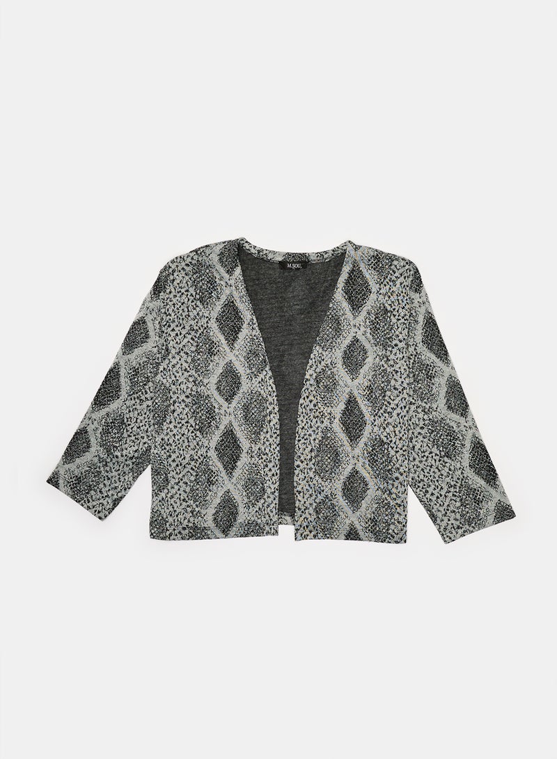 M.SOU Open Neckline Self Pattern Slip On Cardigan - Black & Grey - Image 1