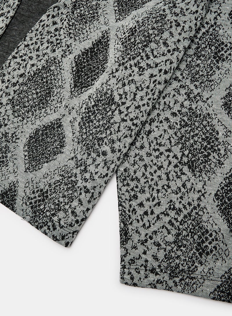 M.SOU Open Neckline Self Pattern Slip On Cardigan - Black & Grey - Image 4