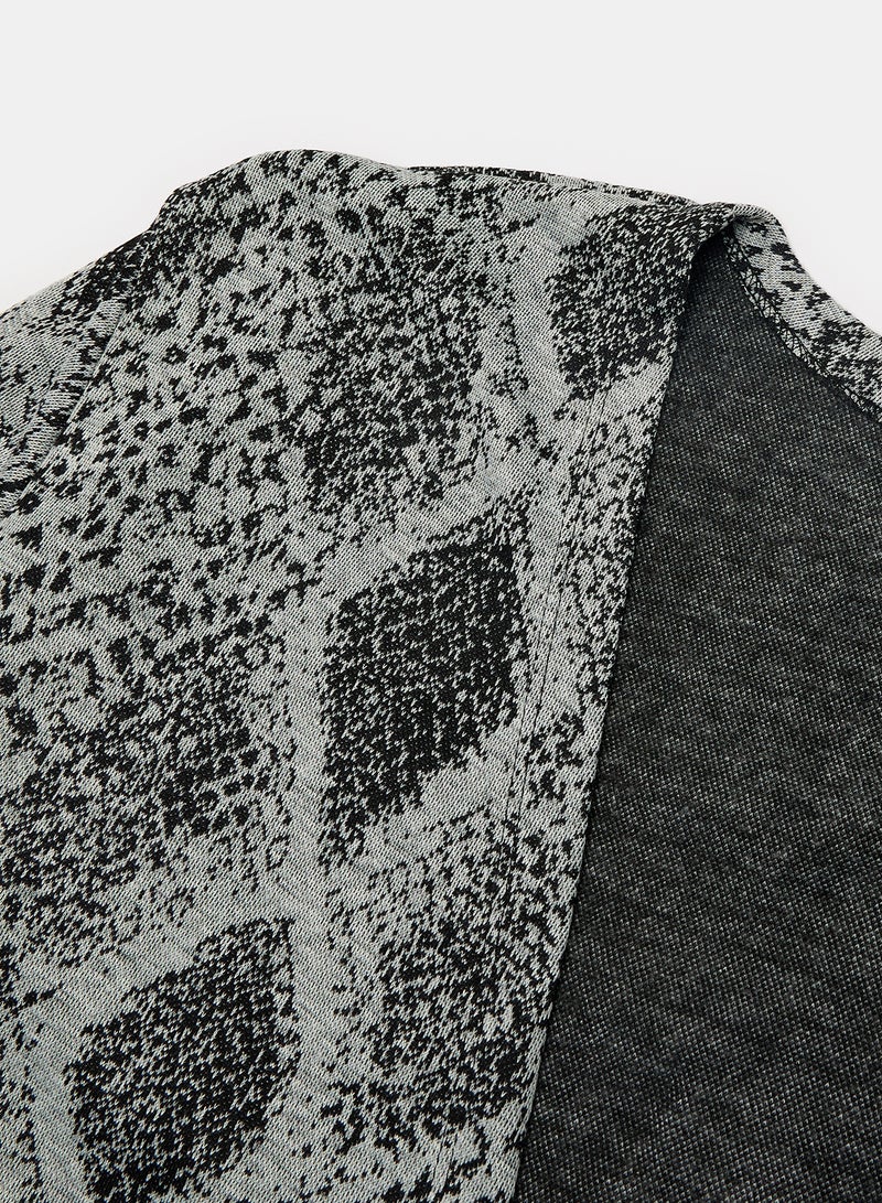 M.SOU Open Neckline Self Pattern Slip On Cardigan - Black & Grey - Image 3