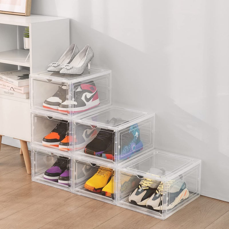 Calyrex Shoe Storage Boxes Clear Plastic Stackable Shoe Container Display Shoe Organizer with Drop Front for Sneaker HighHeel Boots Transparent 1 Pack Rectangular - Image 4