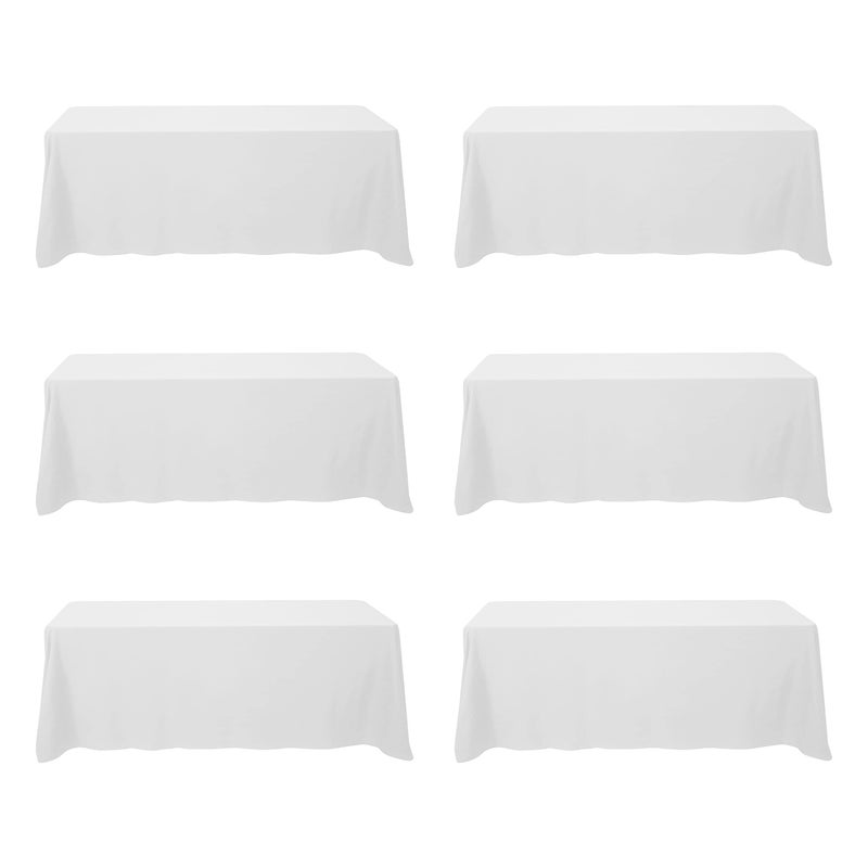 BRILLMAX 6 Pack White Tablecloths for 8 Foot Rectangle Tables 90 x 156 Inch 8ft Rectangular Bulk Linen Polyester Fabric Washable Cloth Cover for Wedding Reception Banquet Birthday Party