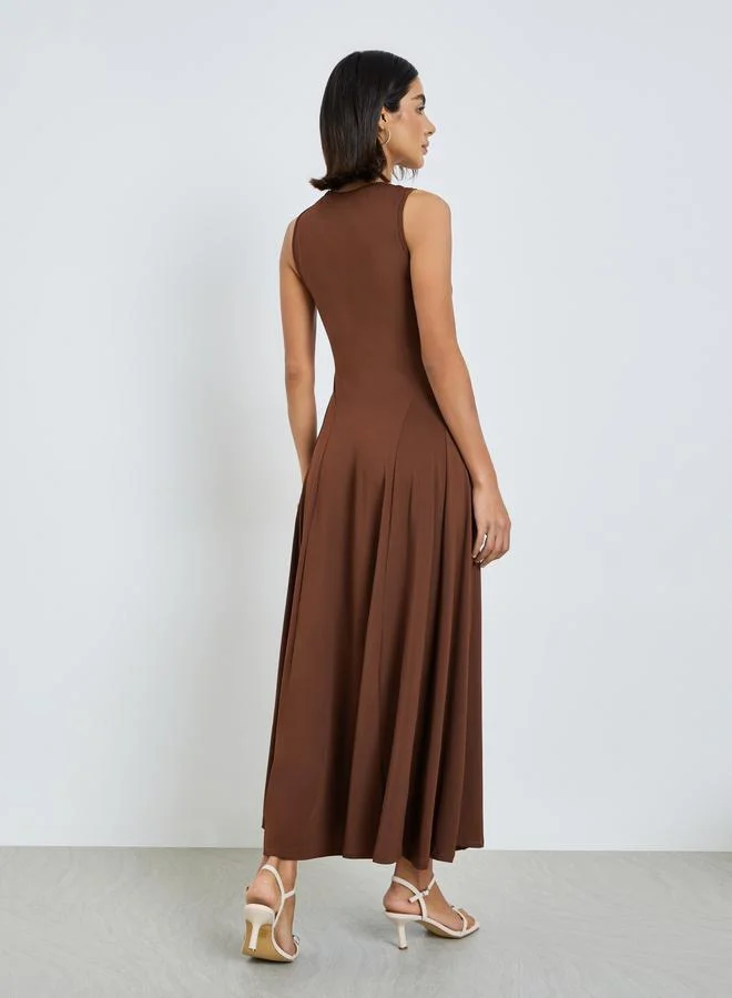 Styli chocolate brown Brown Sleeveless A-Line Maxi Dress for Women | Best Price UAE