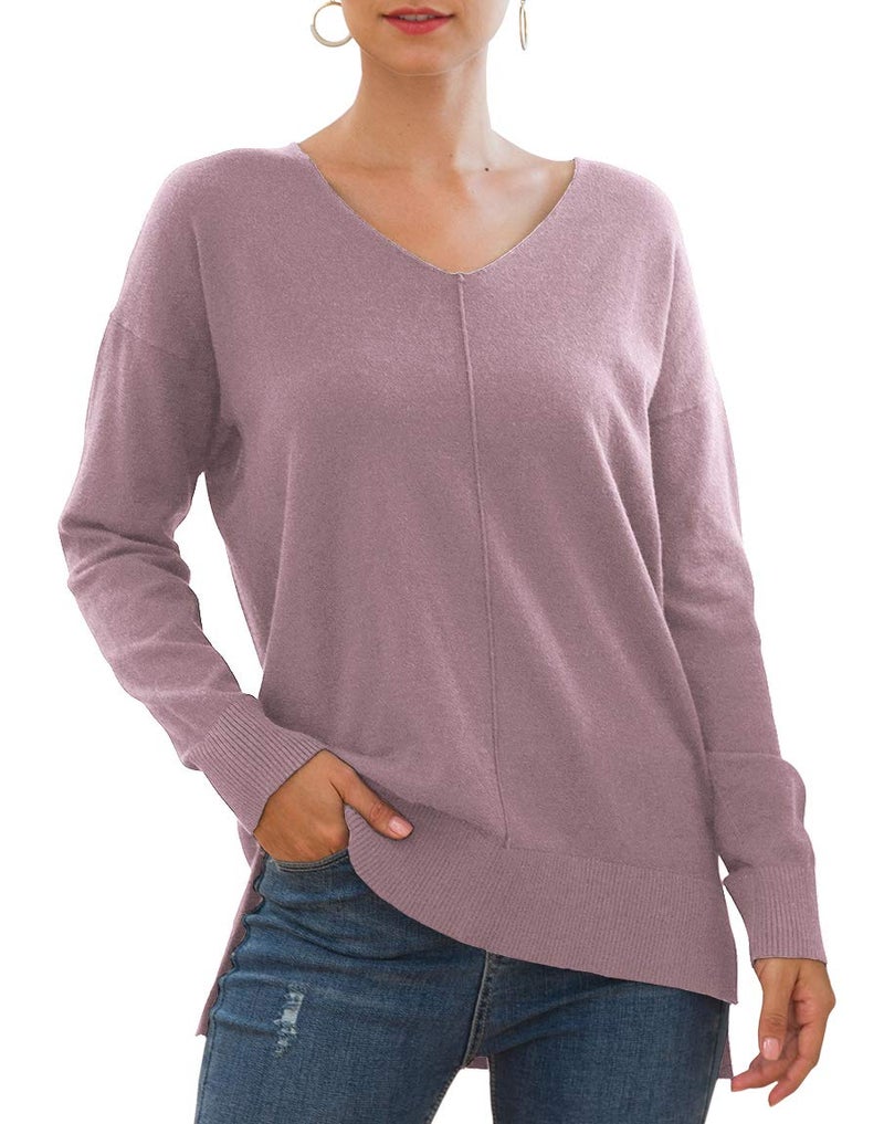 Jouica Women's Cozy Sweater with Ribbed Hemline and Sleeve Hems,Purple Gray,Medium - Image 1