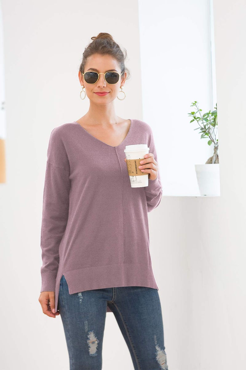 Jouica Women's Cozy Sweater with Ribbed Hemline and Sleeve Hems,Purple Gray,Medium - Image 2