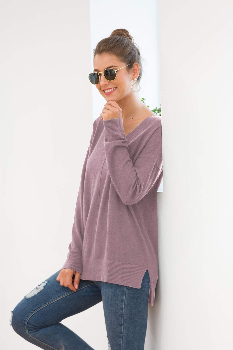 Jouica Women's Cozy Sweater with Ribbed Hemline and Sleeve Hems,Purple Gray,Medium - Image 5