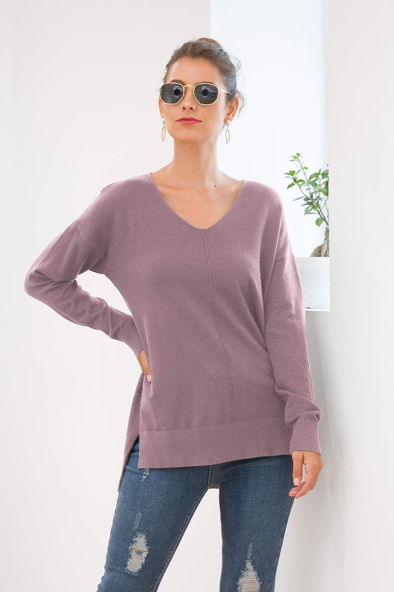 Jouica Women's Cozy Sweater with Ribbed Hemline and Sleeve Hems,Purple Gray,Medium - Image 3