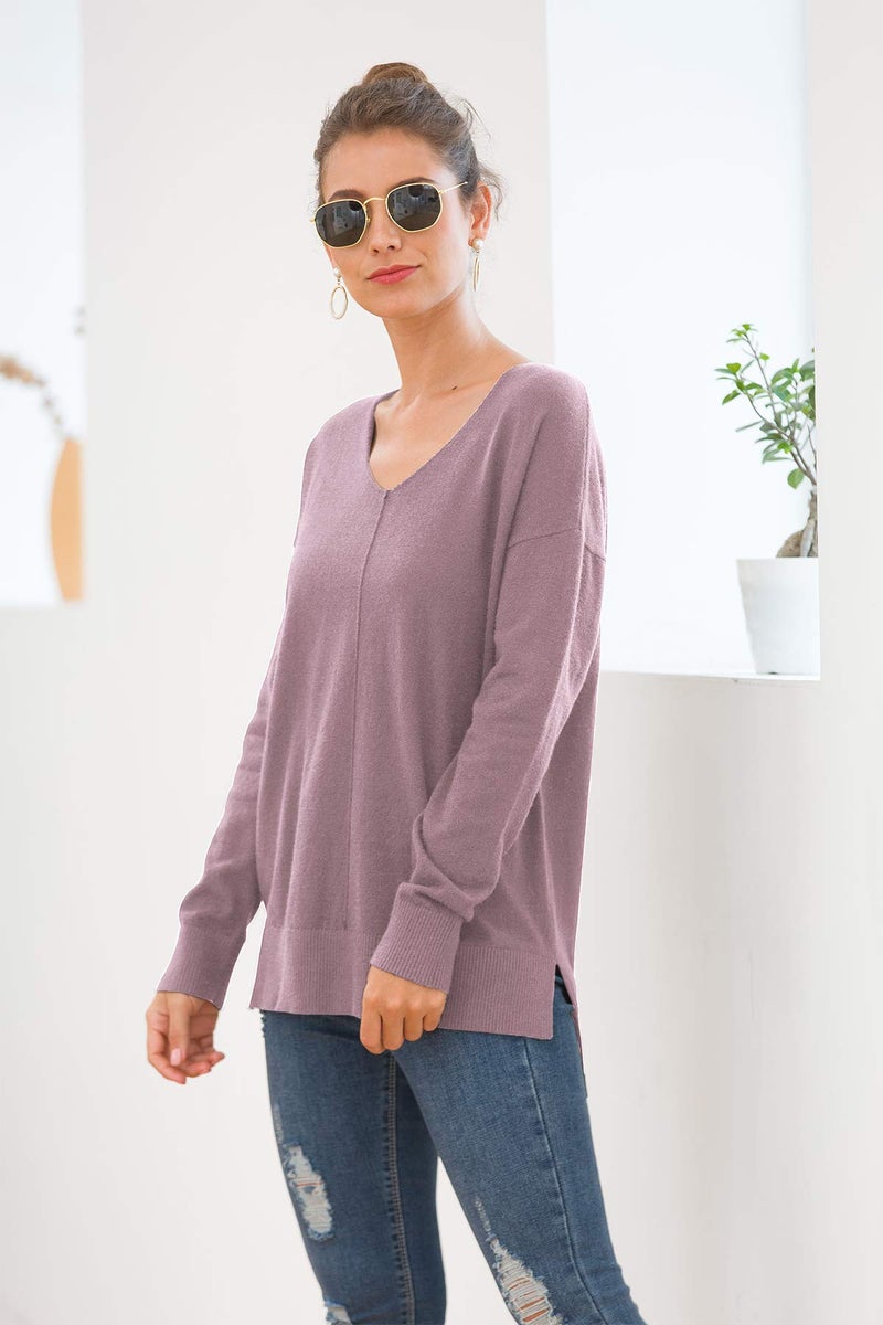 Jouica Women's Cozy Sweater with Ribbed Hemline and Sleeve Hems,Purple Gray,Medium - Image 4