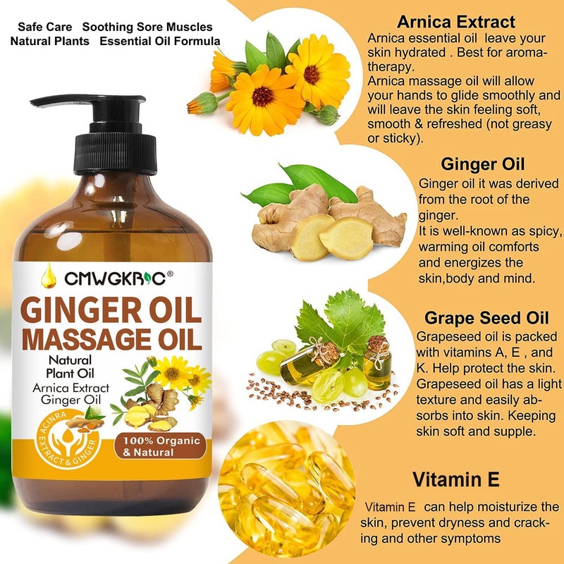 CMWGKBC Ginger Oil,Ginger Massage Oil for Lymphatic Drainage,Natural Body Oil for Skin,Arnica Oil,Sore Muslce Massage Oil,Spa Ginger Oil-Warming and Relaxing for Christmas Stocking Stuffers for Men Women - Image 2