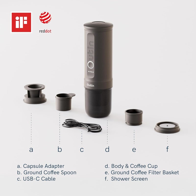 Outin Nano Portable Electric Espresso Machine, Travel Coffee Maker for Camping, Car Coffee Maker Self-Heating with USB-C, With Ground Coffee & NS Capsule for RV, Hiking, Office - Image 2