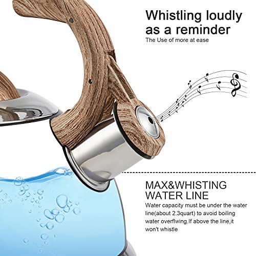 LUXGRACE Creative Home 2.3 Qt. Stainless Steel Whistling Tea Kettle Teapot with Ergonomic Wood Rubber Touching Handle, Satin Finish - Image 4