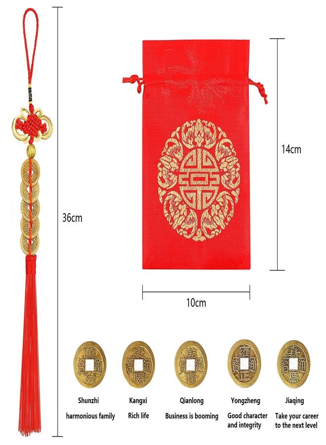 وهاواي Feng Shui Money Frog 4 Pieces Chinese Knot Lucky Coins Feng Shui Red Tassel Hanging Fortune Coin, Red Blessing Bag for Attracting Wealth Success Home Car Decoration - Image 2