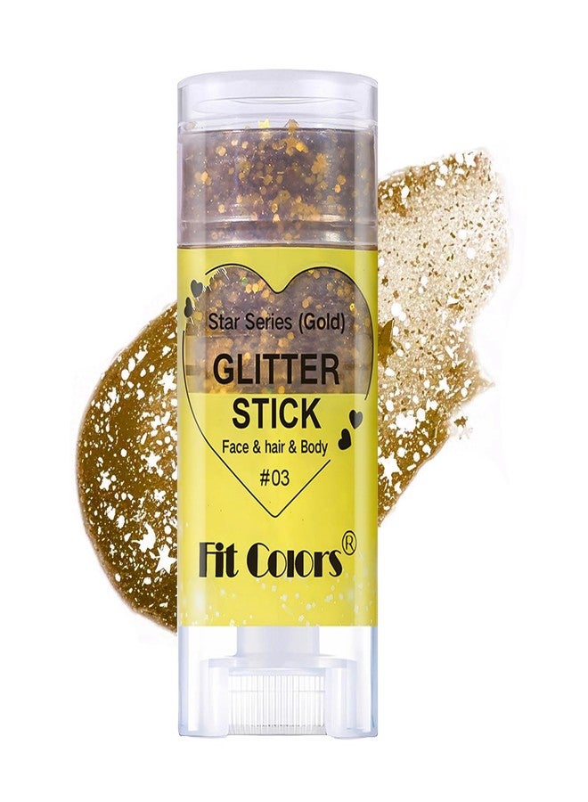 Miniling Glitter Stick,Gold Sparkly Glitter for Body & Hair,Singer Concerts Lover Heart Chunky Glitters,Gold Crystal Gel Makeup,Shimmer Face Paint for Memorial Day, Veterans Day - Image 1