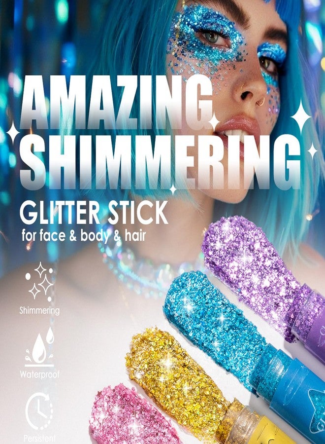 Miniling Glitter Stick,Gold Sparkly Glitter for Body & Hair,Singer Concerts Lover Heart Chunky Glitters,Gold Crystal Gel Makeup,Shimmer Face Paint for Memorial Day, Veterans Day - Image 3