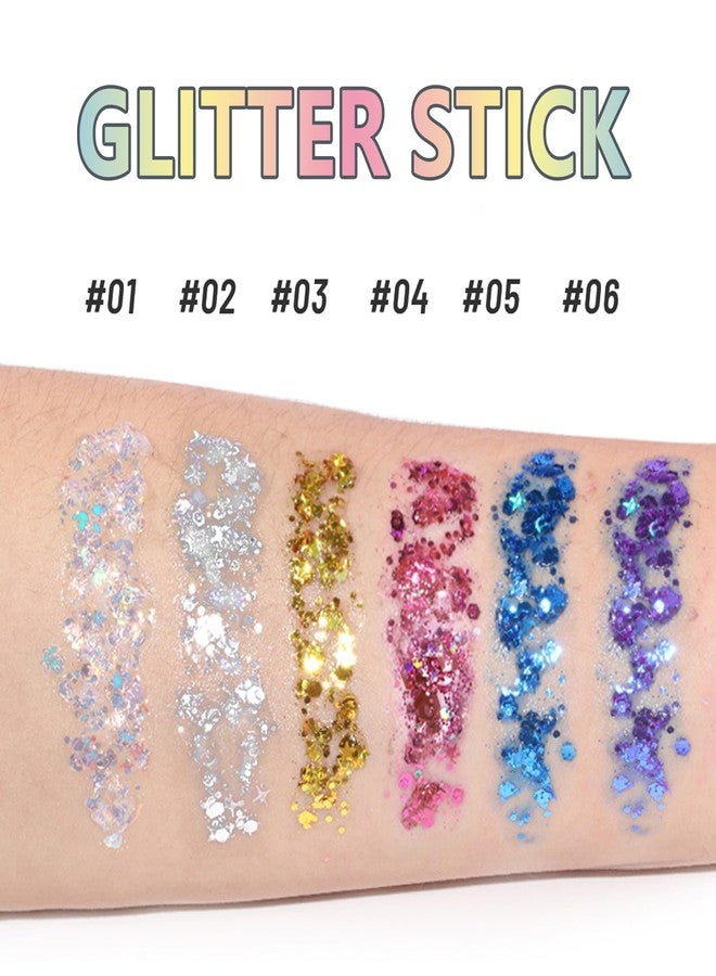 Miniling Glitter Stick,Gold Sparkly Glitter for Body & Hair,Singer Concerts Lover Heart Chunky Glitters,Gold Crystal Gel Makeup,Shimmer Face Paint for Memorial Day, Veterans Day - Image 2