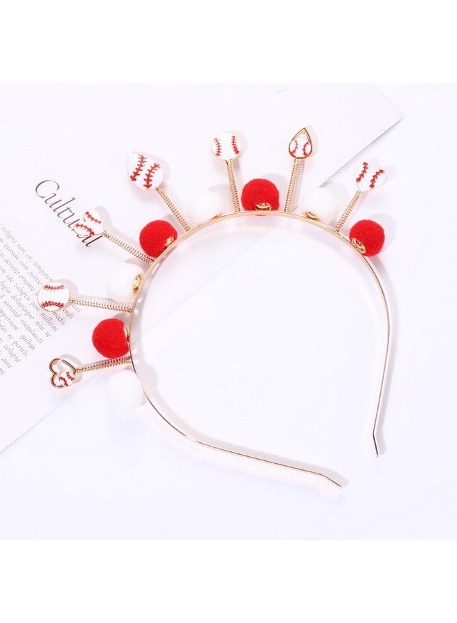 Boderier Game Day Sports Hairband Hair Accessories For Womenfootball Baseball Headband Head Bopper Headband Pompom Tiara Headband (Baseball Pompom) - Image 2
