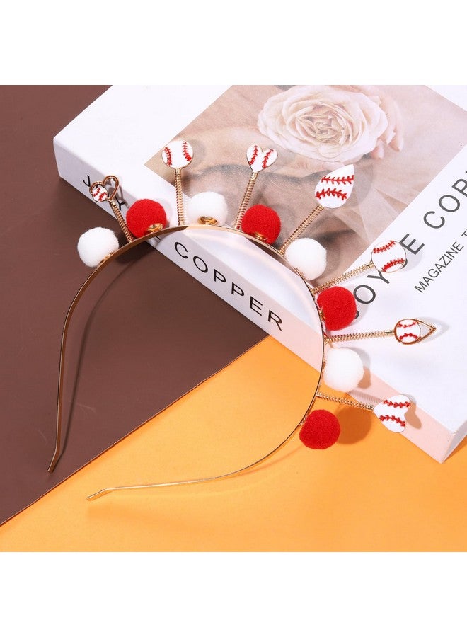 Boderier Game Day Sports Hairband Hair Accessories For Womenfootball Baseball Headband Head Bopper Headband Pompom Tiara Headband (Baseball Pompom) - Image 3