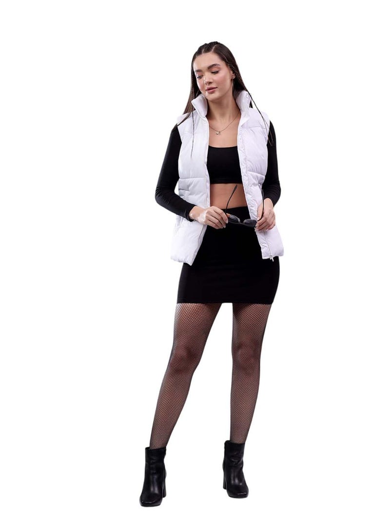 KOTTY Women's Solid Sleeveless Ice White Zipper Puffer Jacket (White,M)-KTTFKPUFFERJACKET162M - Image 1