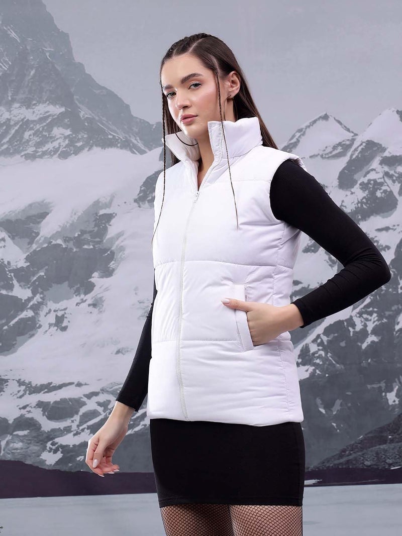 KOTTY Women's Solid Sleeveless Ice White Zipper Puffer Jacket (White,M)-KTTFKPUFFERJACKET162M - Image 3
