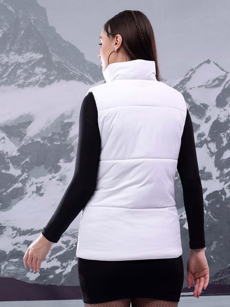 KOTTY Women's Solid Sleeveless Ice White Zipper Puffer Jacket (White,M)-KTTFKPUFFERJACKET162M - Image 5