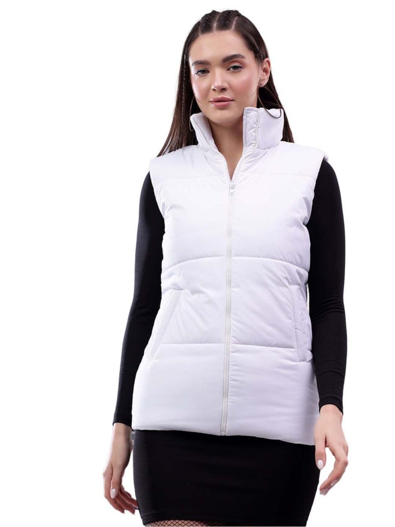 KOTTY Women's Solid Sleeveless Ice White Zipper Puffer Jacket (White,M)-KTTFKPUFFERJACKET162M - Image 4