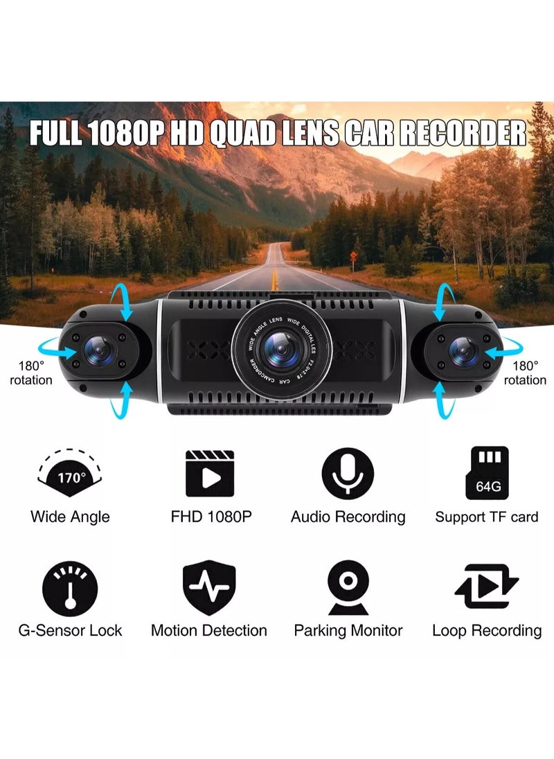 LAESO - Dash Cam, 4 Channel FHD 1080P, 360° All-Around Car DVR System, Built-in WiFi and GPS, Adjustable Lens Dash Camera for Cars with Night Vision, G-Sensor, 24 Hours Parking Mode(Included 64G Card) - Image 1