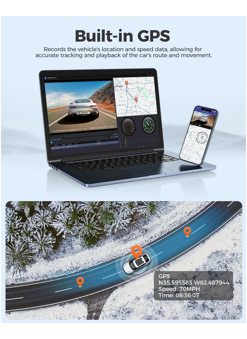 LAESO - Dash Cam, 4 Channel FHD 1080P, 360° All-Around Car DVR System, Built-in WiFi and GPS, Adjustable Lens Dash Camera for Cars with Night Vision, G-Sensor, 24 Hours Parking Mode(Included 64G Card) - Image 1