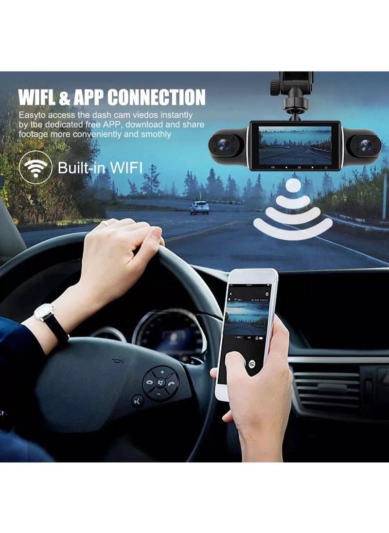 LAESO - Dash Cam, 4 Channel FHD 1080P, 360° All-Around Car DVR System, Built-in WiFi and GPS, Adjustable Lens Dash Camera for Cars with Night Vision, G-Sensor, 24 Hours Parking Mode(Included 64G Card) - Image 1