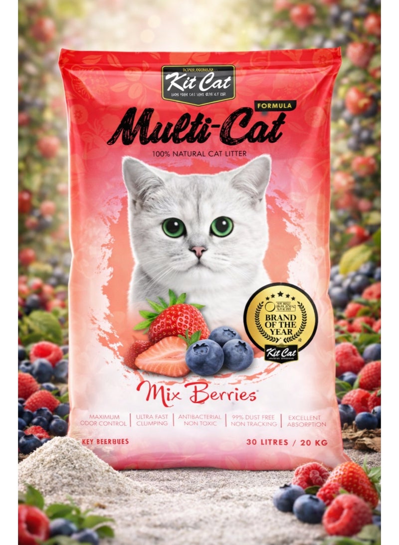Kit Cat Super Premium Multi-Cat Formula Mix Berries Flavor 100% Natural Bentonite Cat Litter 30L Pack - Image 1