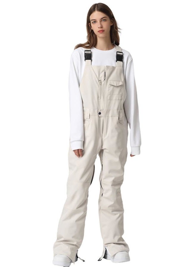 SEARIPE Womens Ski Pants Waterproof Ski Bibs Women Insulated Snow Bibs Adjustable Overalls Ripstop Snowboard Pant(White,L) - Image 1