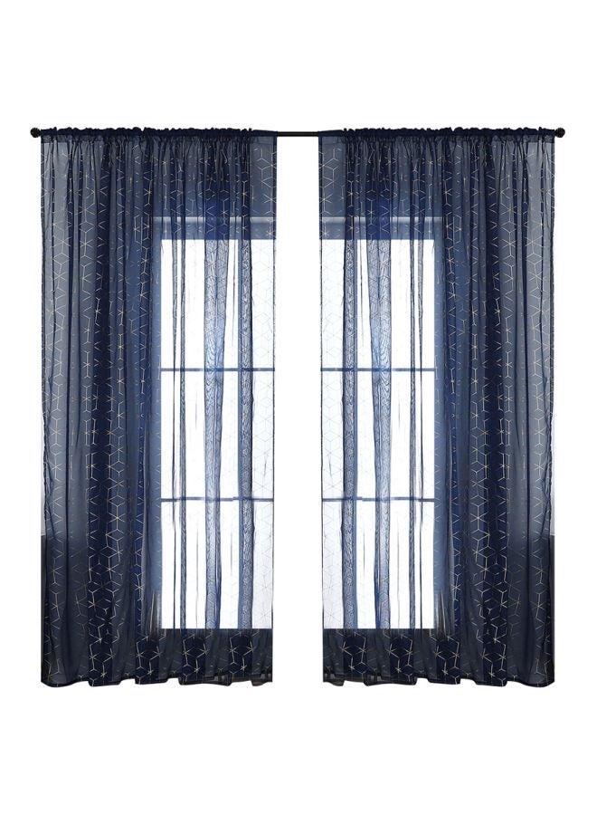NIBEMINENT 2-Piece Geometric Printed Semi-Sheer Curtain Set Dark Blue/Gold 39x98inch - Image 1