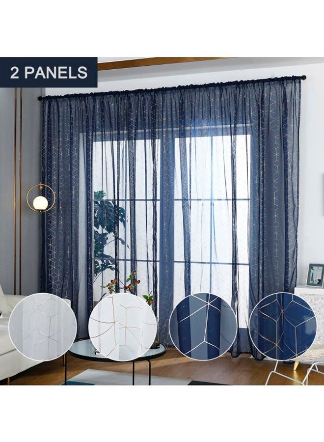 NIBEMINENT 2-Piece Geometric Printed Semi-Sheer Curtain Set Dark Blue/Gold 39x98inch - Image 4