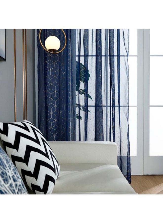 NIBEMINENT 2-Piece Geometric Printed Semi-Sheer Curtain Set Dark Blue/Gold 39x98inch - Image 3
