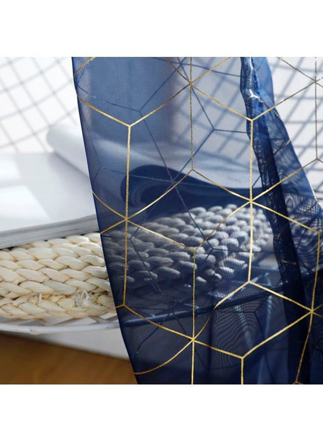 NIBEMINENT 2-Piece Geometric Printed Semi-Sheer Curtain Set Dark Blue/Gold 39x98inch - Image 2