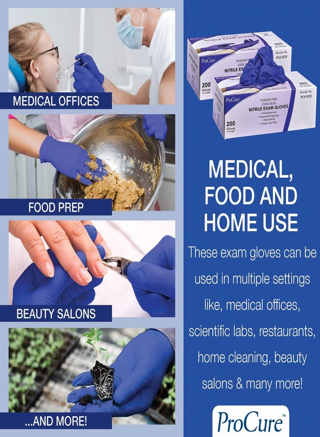 ProCure [200 Count Disposable Nitrile Gloves Medium - Powder Free, Rubber Latex Free, Medical Exam Grade, Non Sterile, Ambidextrous - Soft with Textured Tips - Cool Blue - Image 4