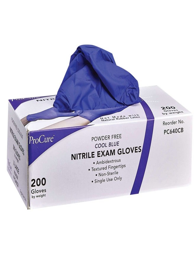 ProCure [200 Count Disposable Nitrile Gloves Medium - Powder Free, Rubber Latex Free, Medical Exam Grade, Non Sterile, Ambidextrous - Soft with Textured Tips - Cool Blue - Image 1
