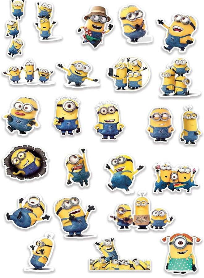 D2c D2C Minion Scrapbook Cartoon Stickers - Pack of 24 Glitter Finish Minnion Stickers for Laptop, Journal, Scrapbook, Diary, Guitar, Mobile - Waterproof  - Image 1